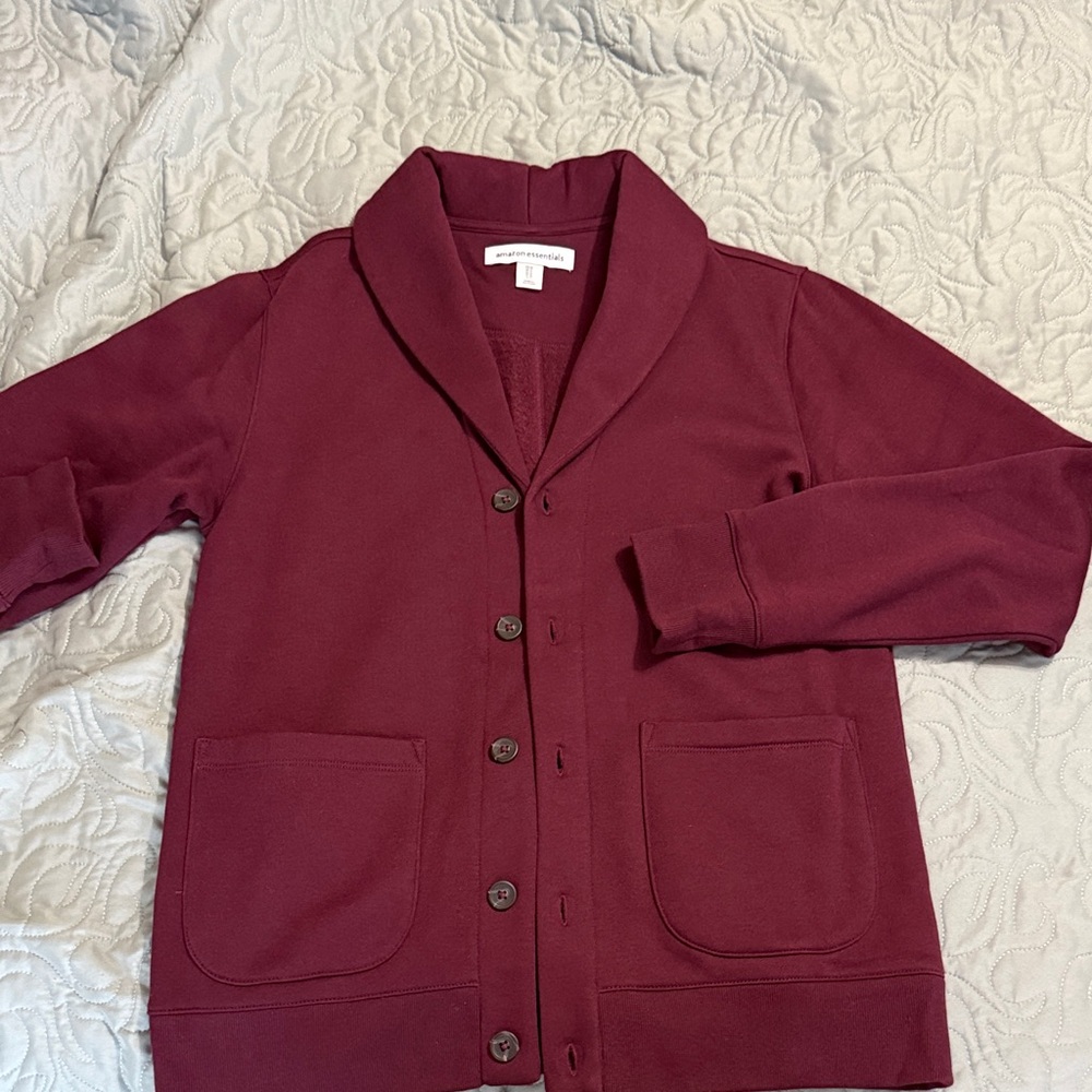 Amazon Essentials Men's Maroon Shawl Collar Cardigan Sweater, Medium